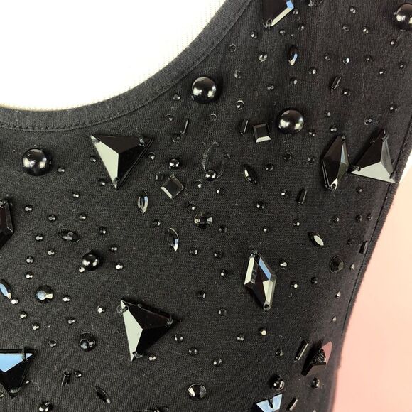 Guess Black Beaded Scoop Neck Sleeveless Keyhole Tank Top S/M - Picture 10 of 11